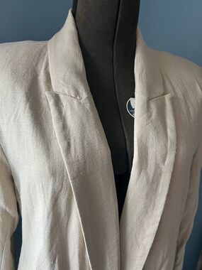 Vera Wang Cream Linen-Blend Open Front Blazer